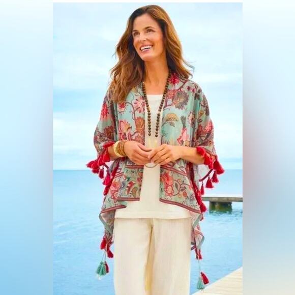 Soft Surroundings Floral Esme Shrug Kimono Topper Cardigan, Autumn Colors, S/M - Picture 1 of 5